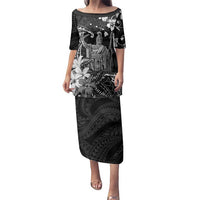 Hawaii King Kamehameha Day Family Matching Puletasi and Hawaiian Shirt Polynesian Pattern Mix Hibiscus Black