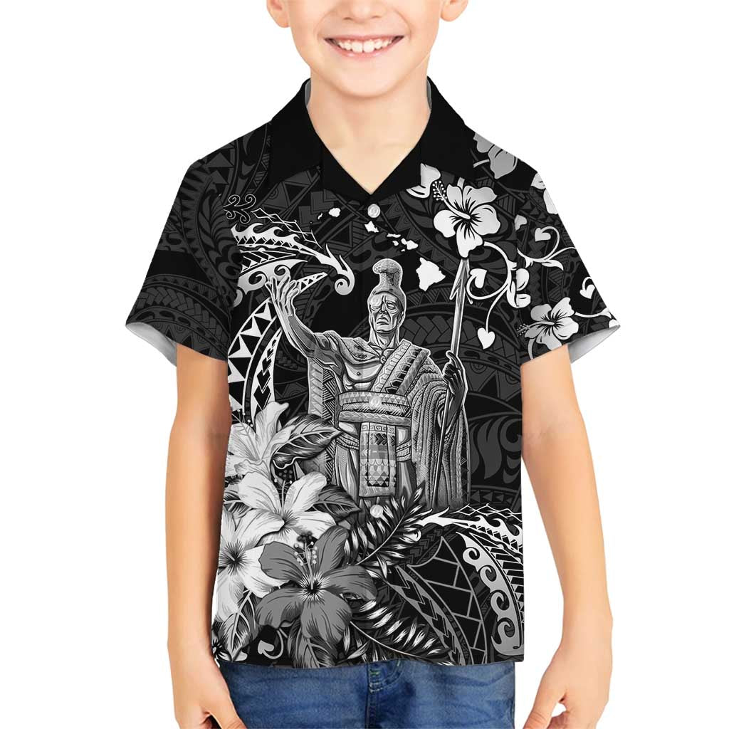 Hawaii King Kamehameha Day Family Matching Puletasi and Hawaiian Shirt Polynesian Pattern Mix Hibiscus Black