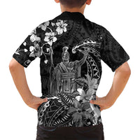 Hawaii King Kamehameha Day Family Matching Summer Maxi Dress and Hawaiian Shirt Polynesian Pattern Mix Hibiscus Black