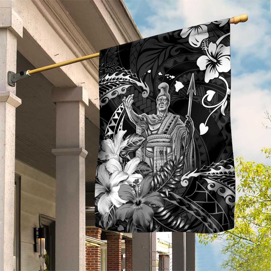 Hawaii King Kamehameha Day Garden Flag Polynesian Pattern Mix Hibiscus Black