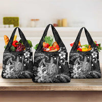 Hawaii King Kamehameha Day Grocery Bag Polynesian Pattern Mix Hibiscus Black