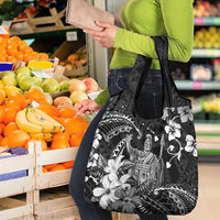 Hawaii King Kamehameha Day Grocery Bag Polynesian Pattern Mix Hibiscus Black