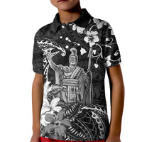 Hawaii King Kamehameha Day Kid Polo Shirt Polynesian Pattern Mix Hibiscus Black