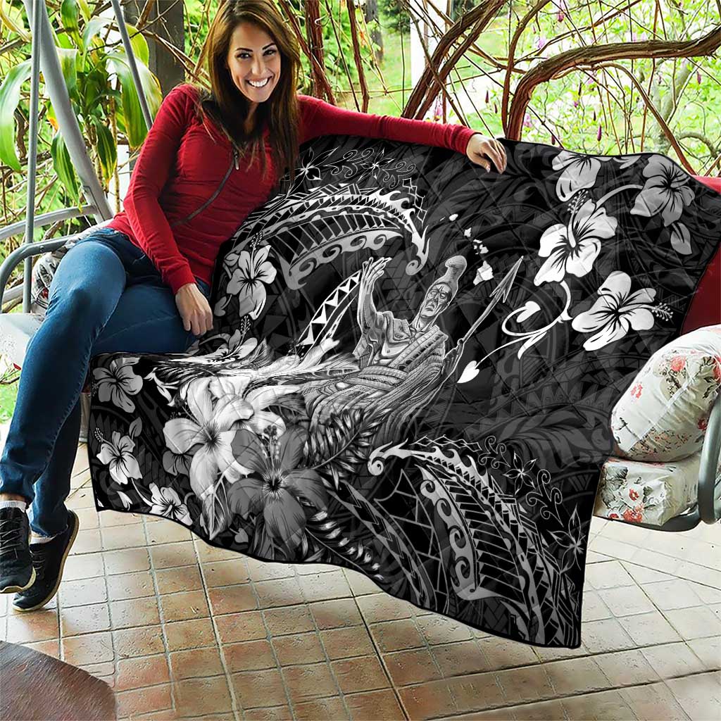 Hawaii King Kamehameha Day Quilt Polynesian Pattern Mix Hibiscus Black