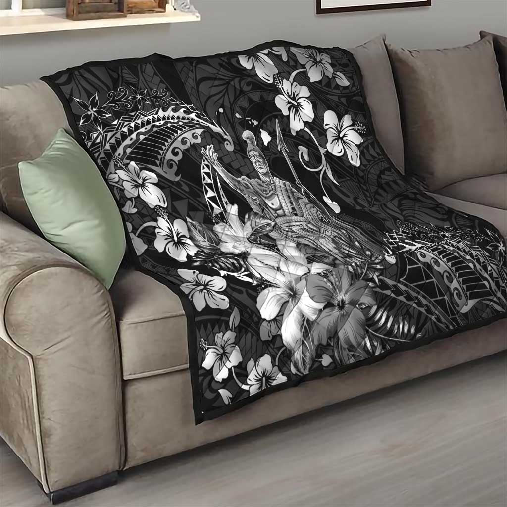 Hawaii King Kamehameha Day Quilt Polynesian Pattern Mix Hibiscus Black