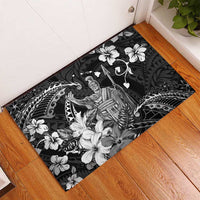 Hawaii King Kamehameha Day Rubber Doormat Polynesian Pattern Mix Hibiscus Black
