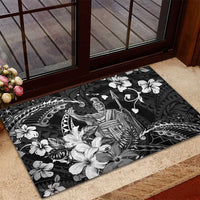 Hawaii King Kamehameha Day Rubber Doormat Polynesian Pattern Mix Hibiscus Black