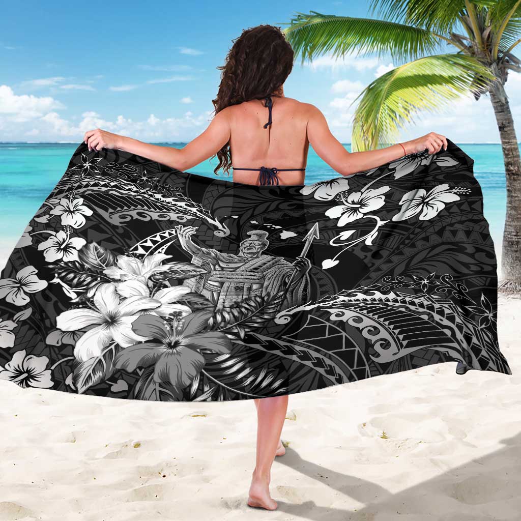Hawaii King Kamehameha Day Sarong Polynesian Pattern Mix Hibiscus Black