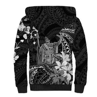 Hawaii King Kamehameha Day Sherpa Hoodie Polynesian Pattern Mix Hibiscus Black