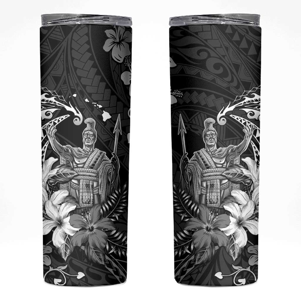 Hawaii King Kamehameha Day Skinny Tumbler Polynesian Pattern Mix Hibiscus Black