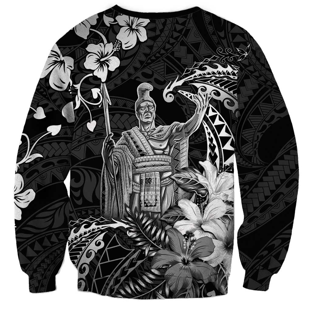 Hawaii King Kamehameha Day Sweatshirt Polynesian Pattern Mix Hibiscus Black LT05 - Polynesian Pride