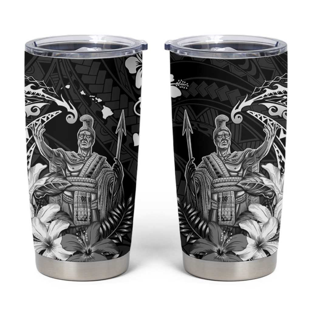 Hawaii King Kamehameha Day Tumbler Cup Polynesian Pattern Mix Hibiscus Black