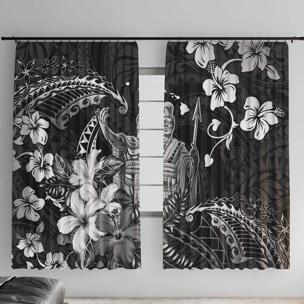 Hawaii King Kamehameha Day Window Curtain Polynesian Pattern Mix Hibiscus Black