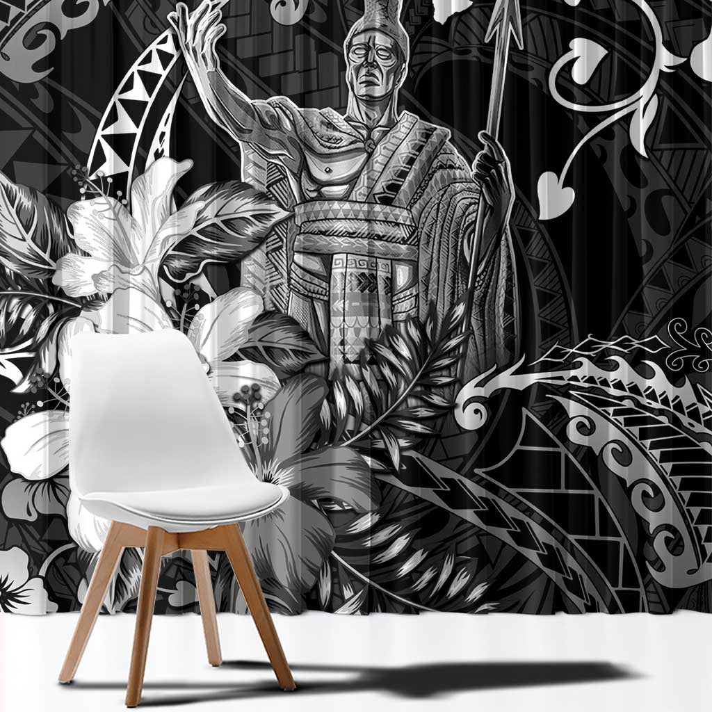 Hawaii King Kamehameha Day Window Curtain Polynesian Pattern Mix Hibiscus Black