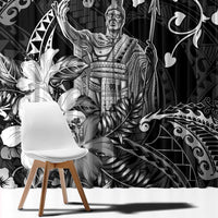 Hawaii King Kamehameha Day Window Curtain Polynesian Pattern Mix Hibiscus Black