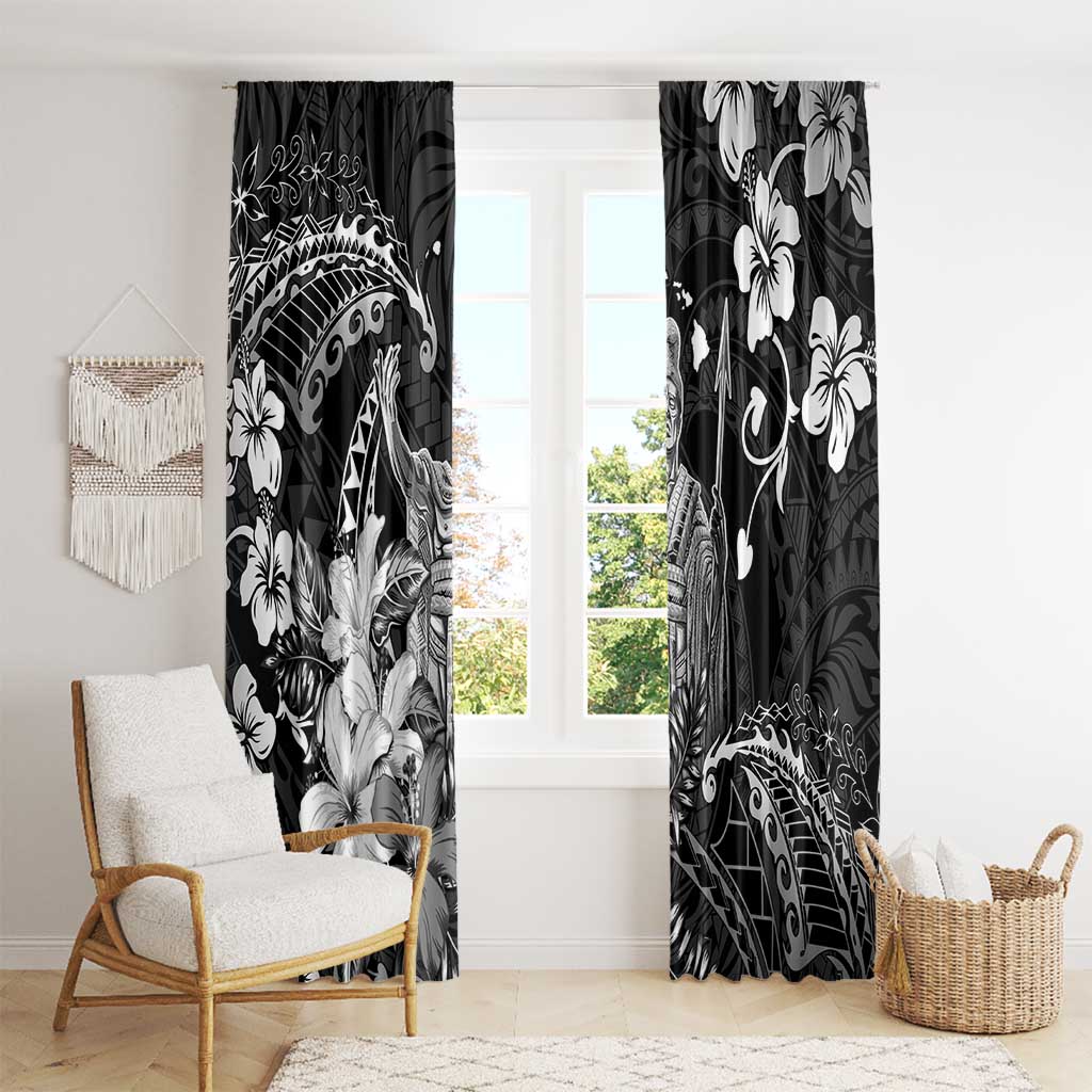 Hawaii King Kamehameha Day Window Curtain Polynesian Pattern Mix Hibiscus Black