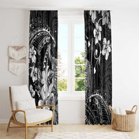Hawaii King Kamehameha Day Window Curtain Polynesian Pattern Mix Hibiscus Black