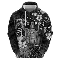 Hawaii King Kamehameha Day Zip Hoodie Polynesian Pattern Mix Hibiscus Black