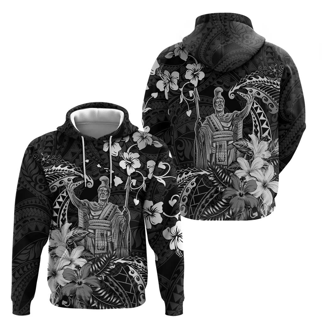 Hawaii King Kamehameha Day Zip Hoodie Polynesian Pattern Mix Hibiscus Black