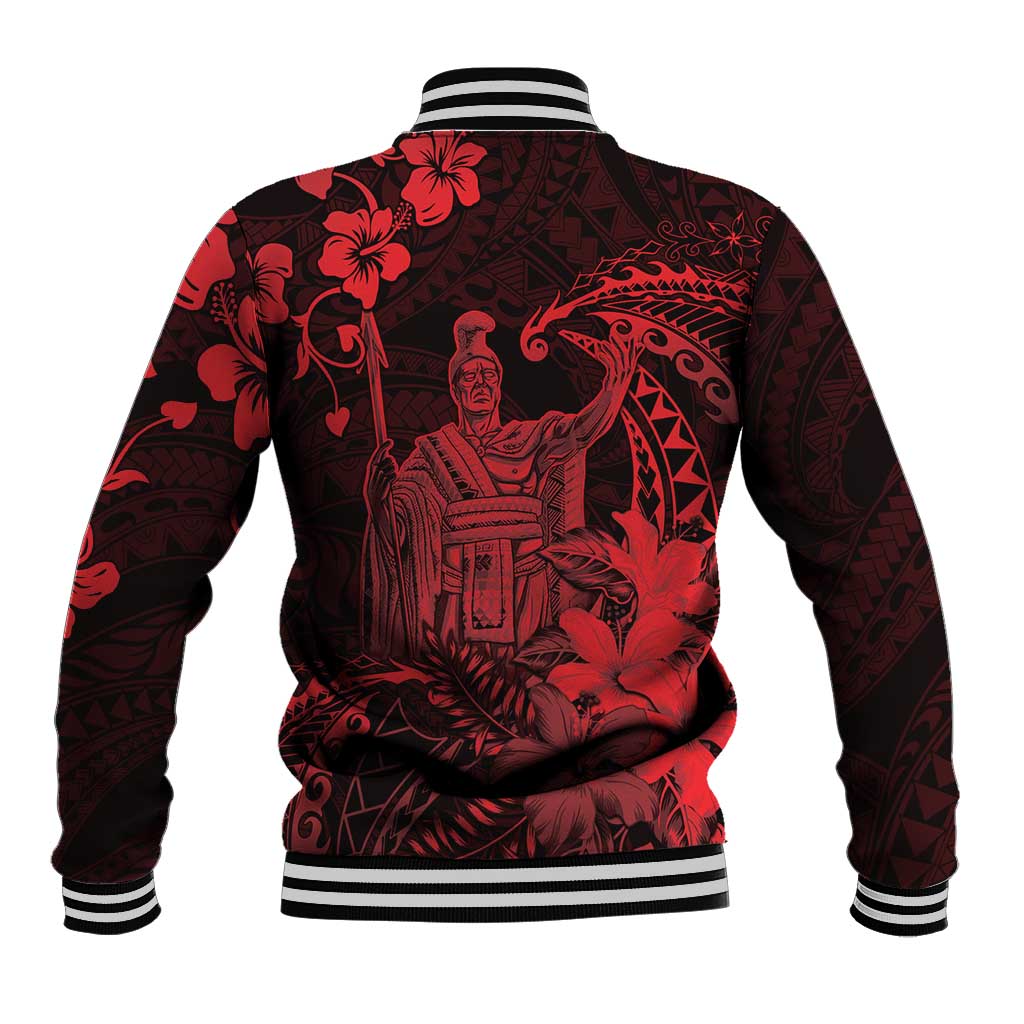 Hawaii King Kamehameha Day Baseball Jacket Polynesian Pattern Mix Hibiscus Red LT05 - Polynesian Pride
