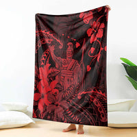 Hawaii King Kamehameha Day Blanket Polynesian Pattern Mix Hibiscus Red