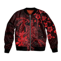 Hawaii King Kamehameha Day Bomber Jacket Polynesian Pattern Mix Hibiscus Red
