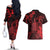 Hawaii King Kamehameha Day Couples Matching Off The Shoulder Long Sleeve Dress and Hawaiian Shirt Polynesian Pattern Mix Hibiscus Red