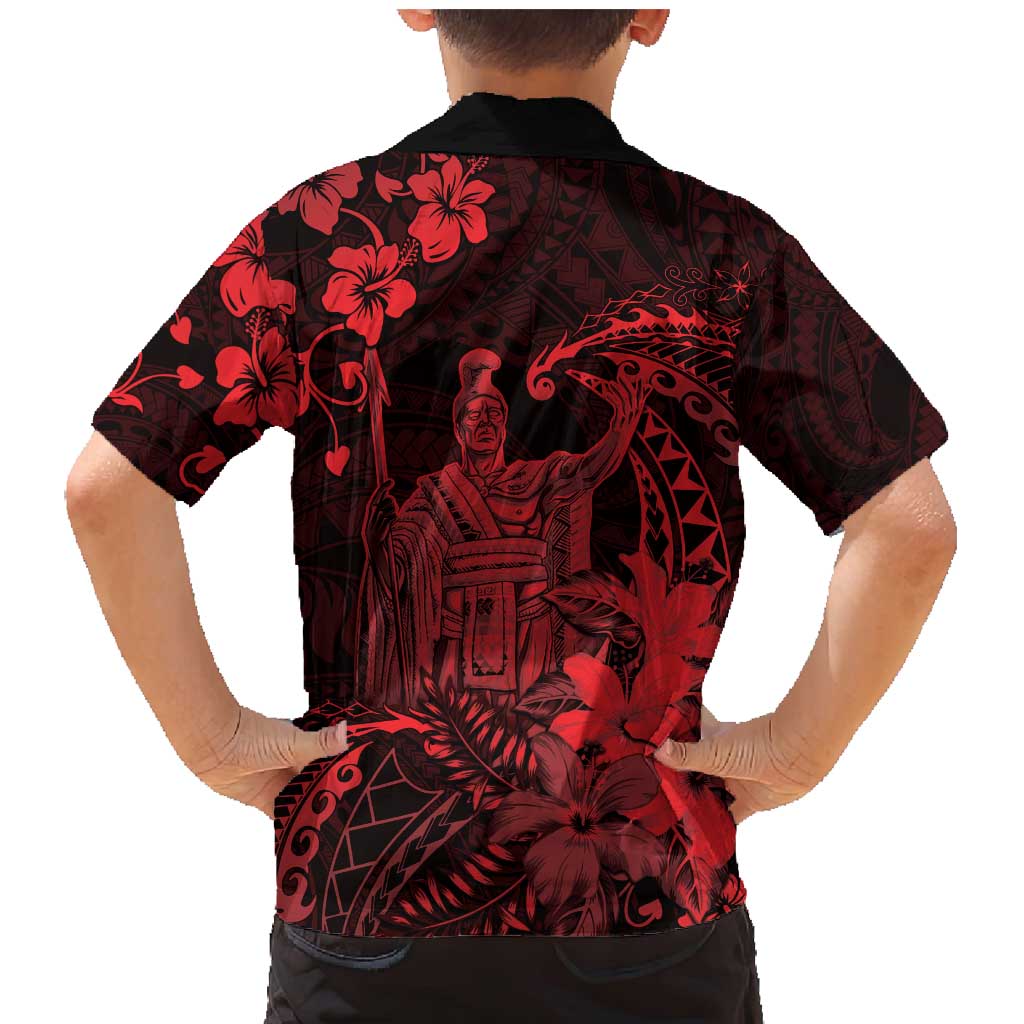 Hawaii King Kamehameha Day Family Matching Mermaid Dress and Hawaiian Shirt Polynesian Pattern Mix Hibiscus Red