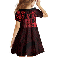Hawaii King Kamehameha Day Family Matching Off Shoulder Short Dress and Hawaiian Shirt Polynesian Pattern Mix Hibiscus Red