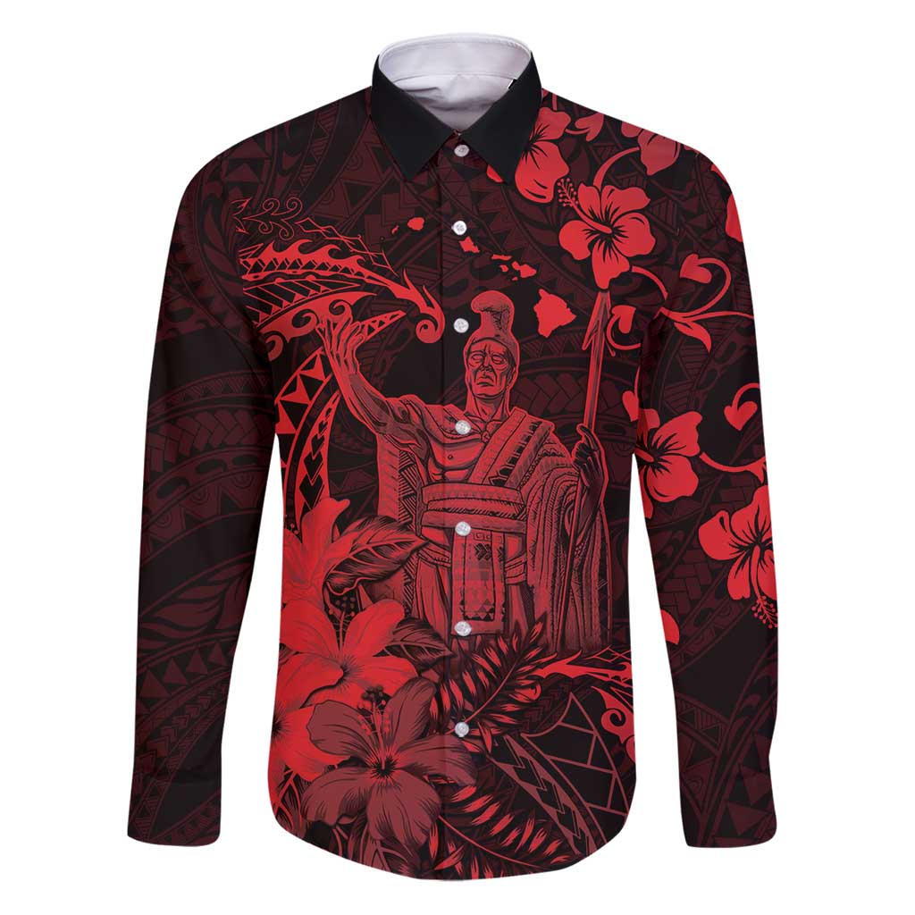 Hawaii King Kamehameha Day Family Matching Puletasi and Hawaiian Shirt Polynesian Pattern Mix Hibiscus Red