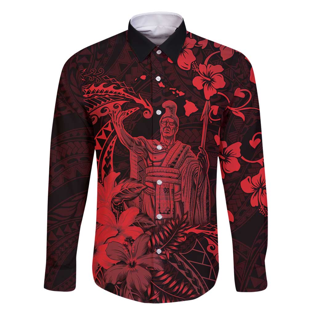 Hawaii King Kamehameha Day Family Matching Tank Maxi Dress and Hawaiian Shirt Polynesian Pattern Mix Hibiscus Red