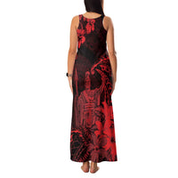 Hawaii King Kamehameha Day Family Matching Tank Maxi Dress and Hawaiian Shirt Polynesian Pattern Mix Hibiscus Red