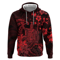 Hawaii King Kamehameha Day Hoodie Polynesian Pattern Mix Hibiscus Red
