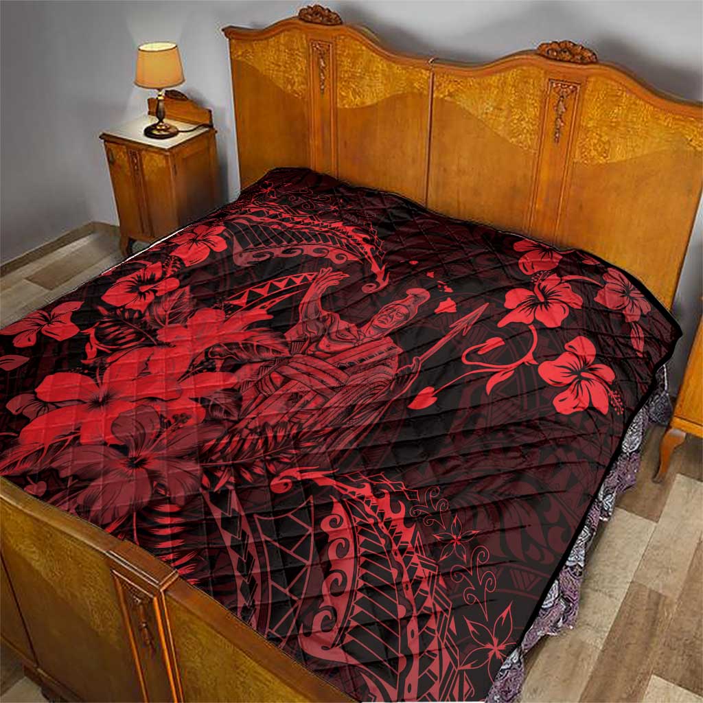 Hawaii King Kamehameha Day Quilt Polynesian Pattern Mix Hibiscus Red