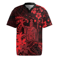 Hawaii King Kamehameha Day Rugby Jersey Polynesian Pattern Mix Hibiscus Red