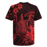 Hawaii King Kamehameha Day Rugby Jersey Polynesian Pattern Mix Hibiscus Red