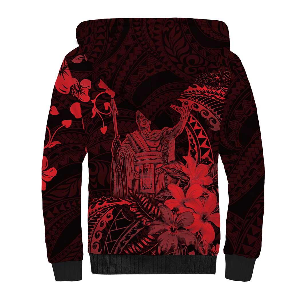 Hawaii King Kamehameha Day Sherpa Hoodie Polynesian Pattern Mix Hibiscus Red LT05 - Polynesian Pride