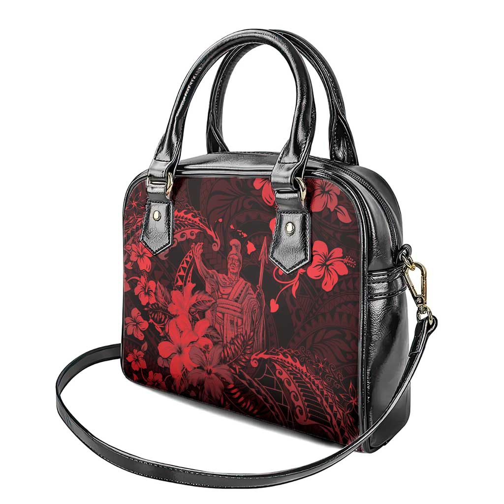 Hawaii King Kamehameha Day Shoulder Handbag Polynesian Pattern Mix Hibiscus Red