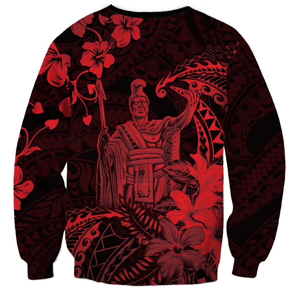 Hawaii King Kamehameha Day Sweatshirt Polynesian Pattern Mix Hibiscus Red LT05 - Polynesian Pride