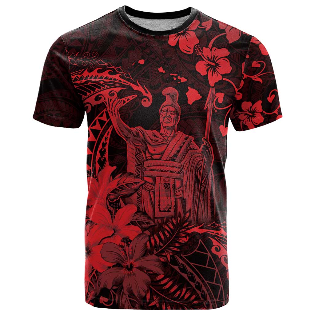 Hawaii King Kamehameha Day T Shirt Polynesian Pattern Mix Hibiscus Red