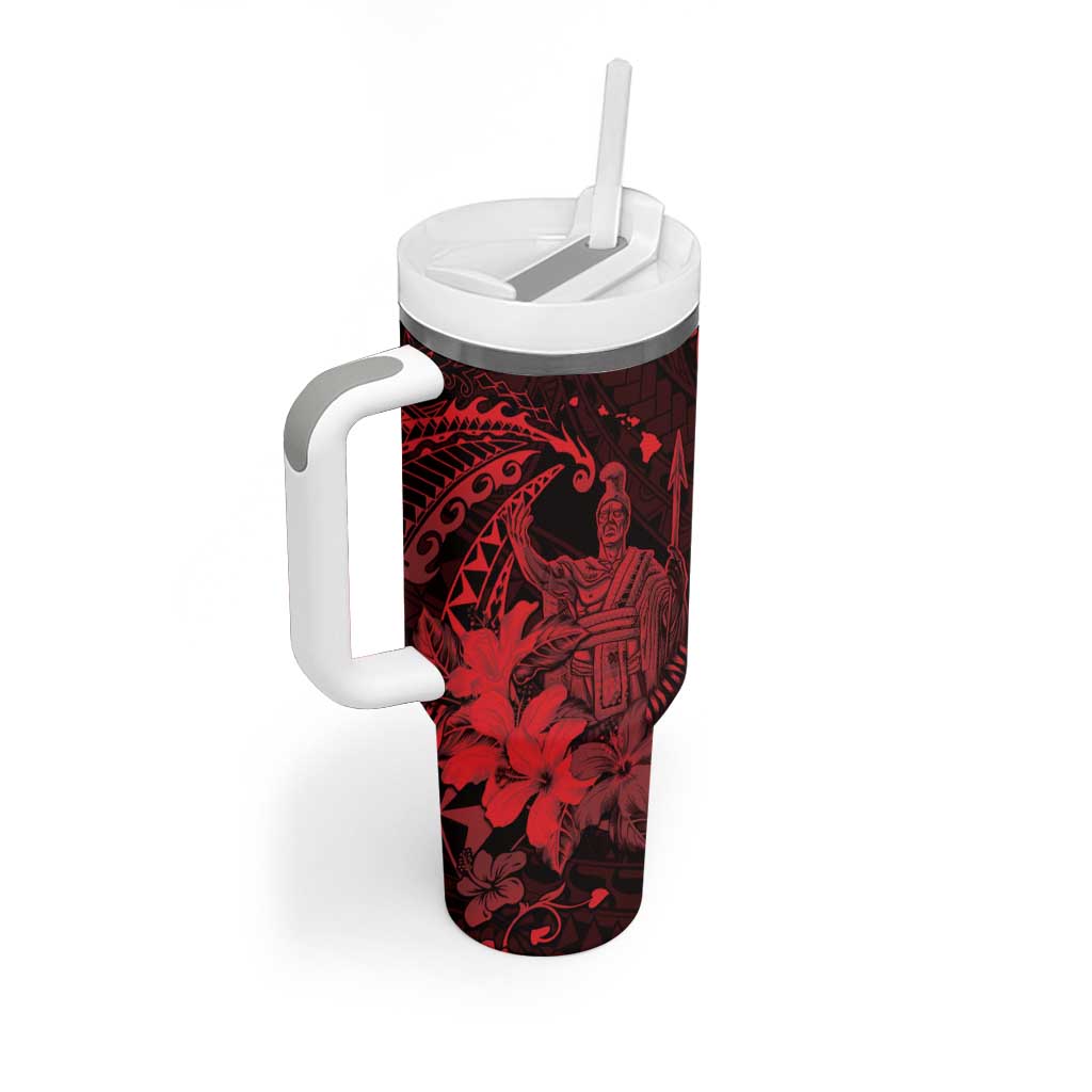 Hawaii King Kamehameha Day Tumbler With Handle Polynesian Pattern Mix Hibiscus Red