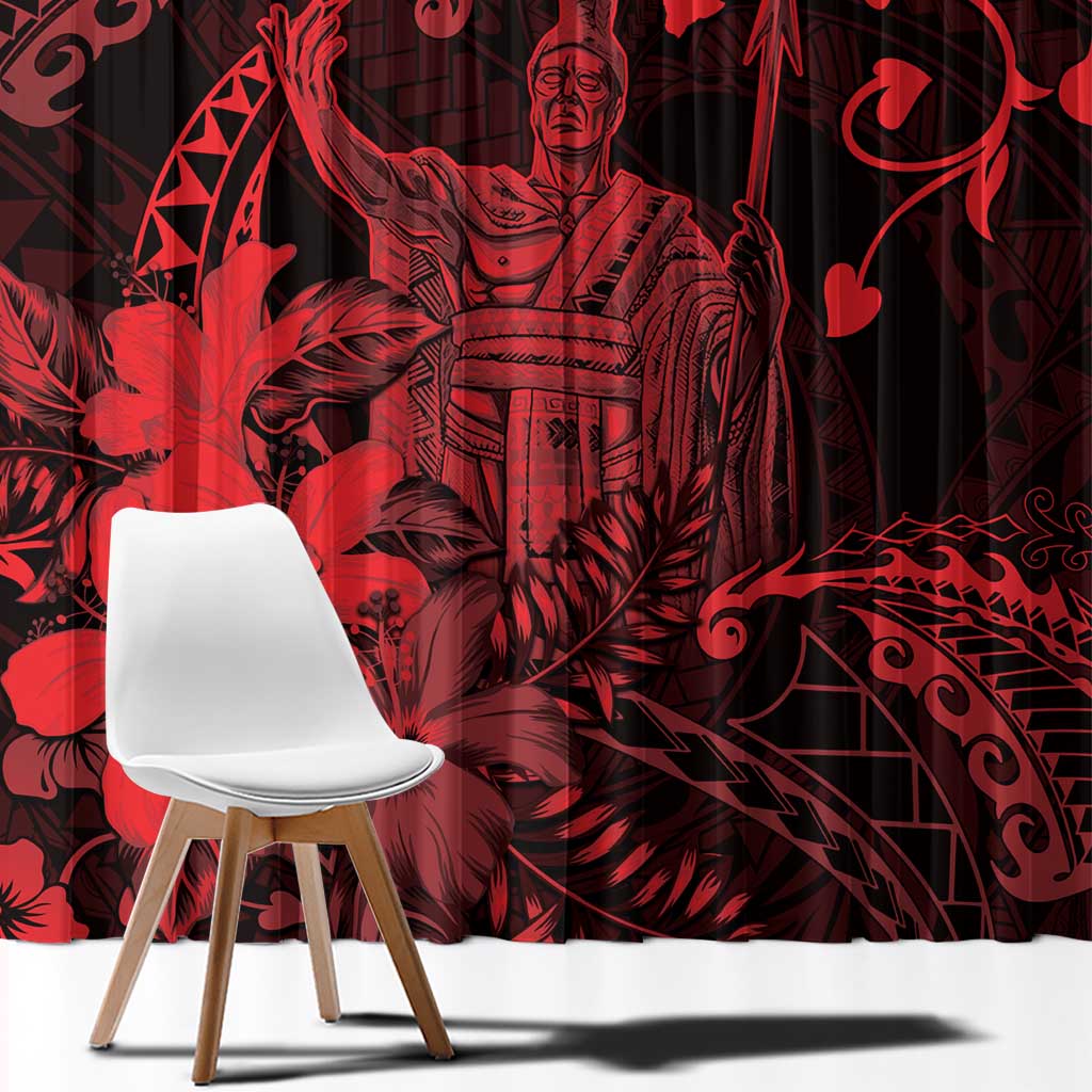 Hawaii King Kamehameha Day Window Curtain Polynesian Pattern Mix Hibiscus Red