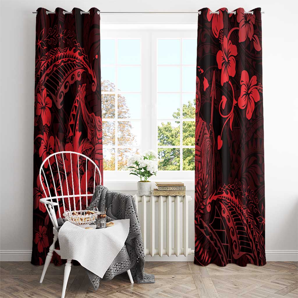 Hawaii King Kamehameha Day Window Curtain Polynesian Pattern Mix Hibiscus Red