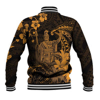 Hawaii King Kamehameha Day Baseball Jacket Polynesian Pattern Mix Hibiscus Gold