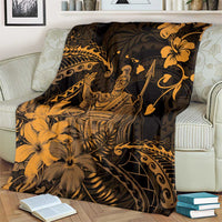 Hawaii King Kamehameha Day Blanket Polynesian Pattern Mix Hibiscus Gold