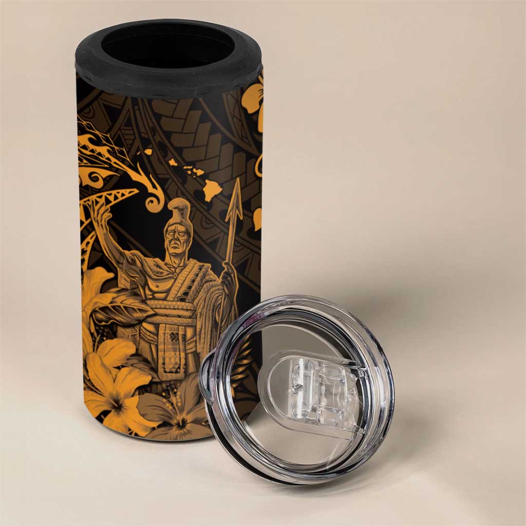 Hawaii King Kamehameha Day 4 in 1 Can Cooler Tumbler Polynesian Pattern Mix Hibiscus Gold