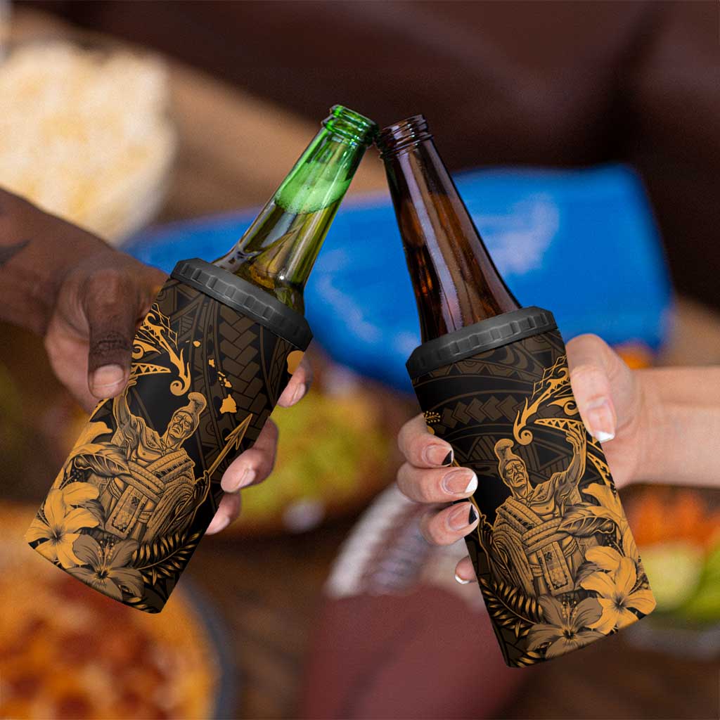 Hawaii King Kamehameha Day 4 in 1 Can Cooler Tumbler Polynesian Pattern Mix Hibiscus Gold