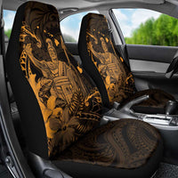 Hawaii King Kamehameha Day Car Seat Cover Polynesian Pattern Mix Hibiscus Gold