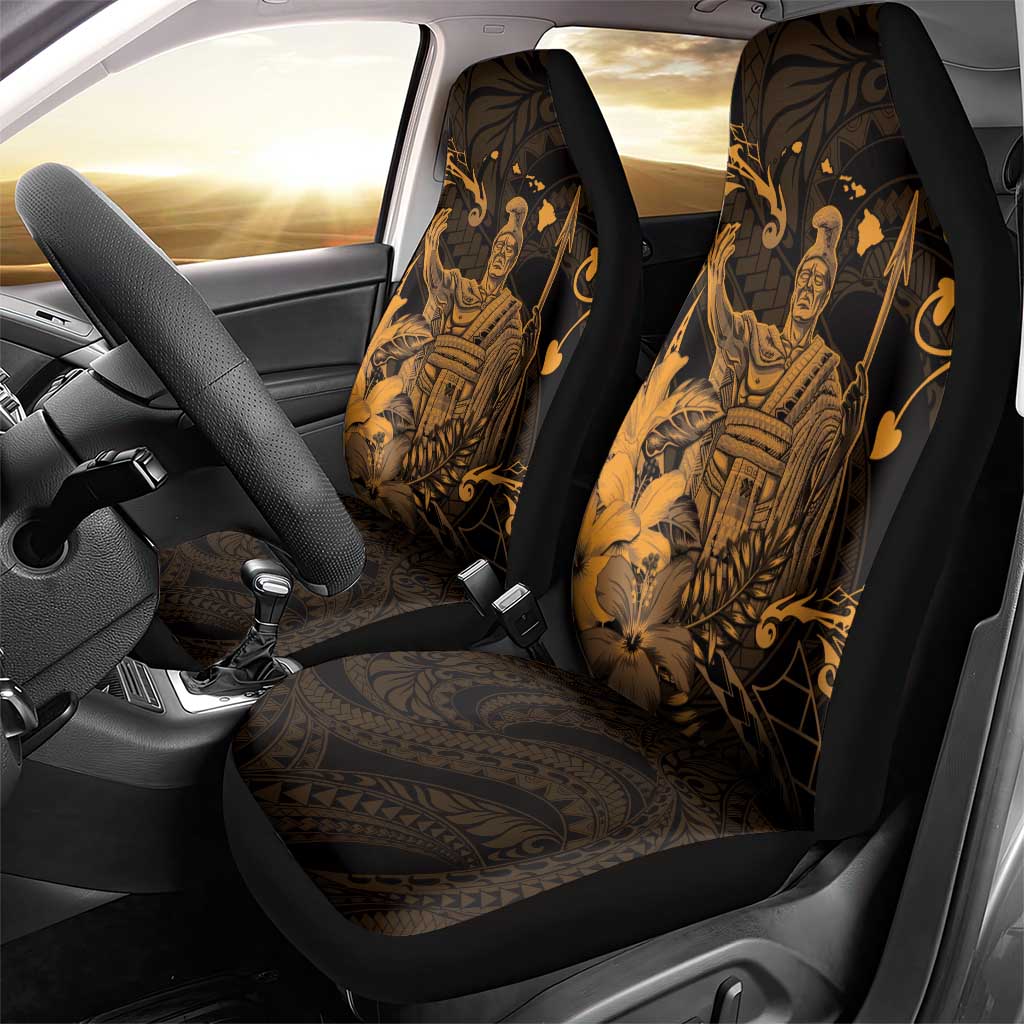 Hawaii King Kamehameha Day Car Seat Cover Polynesian Pattern Mix Hibiscus Gold