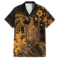 Hawaii King Kamehameha Day Family Matching Tank Maxi Dress and Hawaiian Shirt Polynesian Pattern Mix Hibiscus Gold